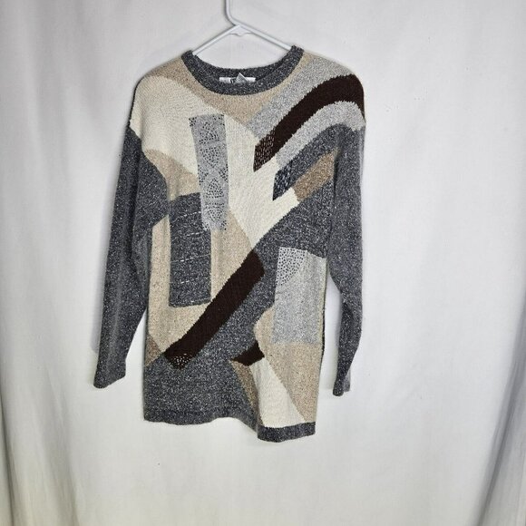 Segue Silk Angora Rabbit Hair‎  Lambswool SweaterGray Tan beaded Embellished S - Picture 1 of 11